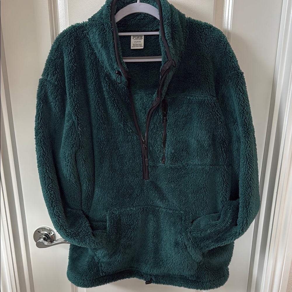 PINK Green Fleece Sweatshirt
